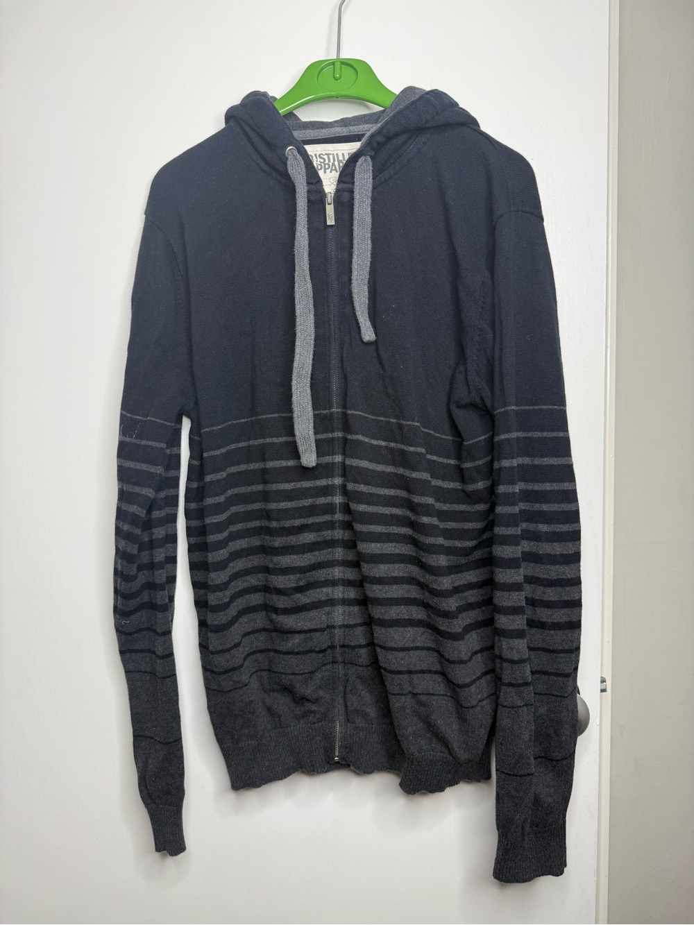 Distillery Apparel Men's Black & Gray Hooded Zip Sweater - Striped Knit XL